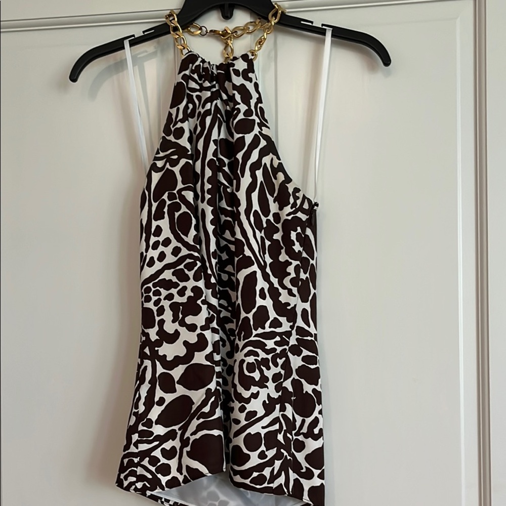 Elegant Brown and White Patterned Halter Top